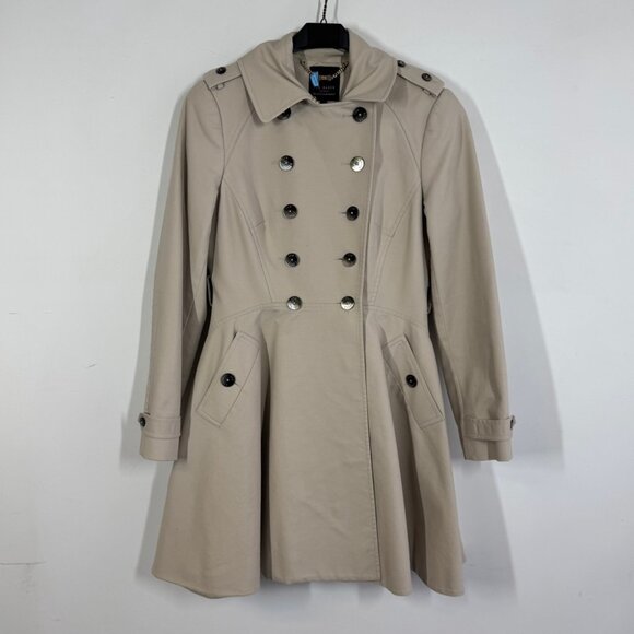 Ted Baker London Beige Trench Coat Size 2 Double Breasted Floral Lined Jacket - Picture 3 of 15